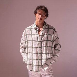 Ready to ship Soft linen shirt for men with original print loungewear linen shirt shirt for men men's shirt image 7