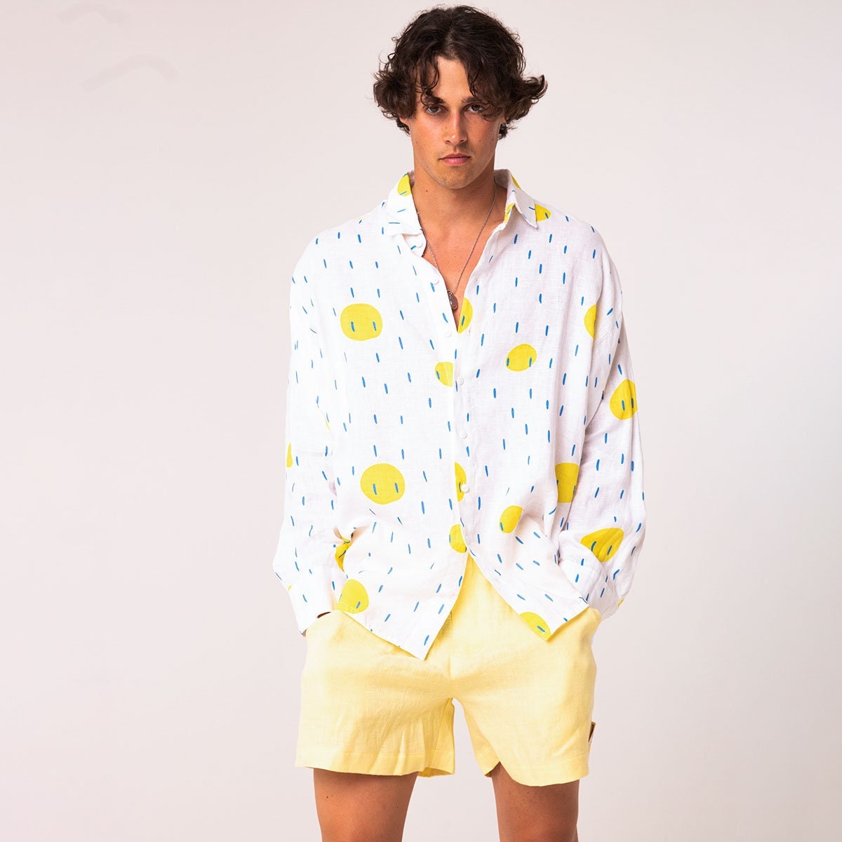 Final Sale | Inserch Men's Linen Shorts - Yellow Watercolor Style