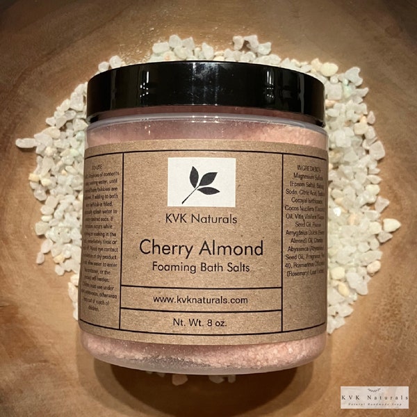 Cherry Almond Foaming Bath Salt - 8 oz Soak for Relaxation and Pampering