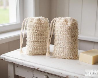 Bolsa para jabón de sisal natural: bolsa para jabón exfoliante, hecha a mano en EE. UU.