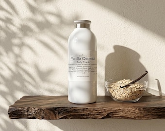 Polvo corporal de avena y vainilla: polvo para espolvorear sin talco, 4 oz