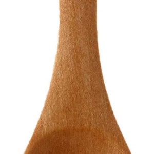 May include: A wooden spoon with a rounded bowl and a long, slender handle. The spoon is made of light brown wood and has a smooth, natural finish. Ideal for cooking and serving.