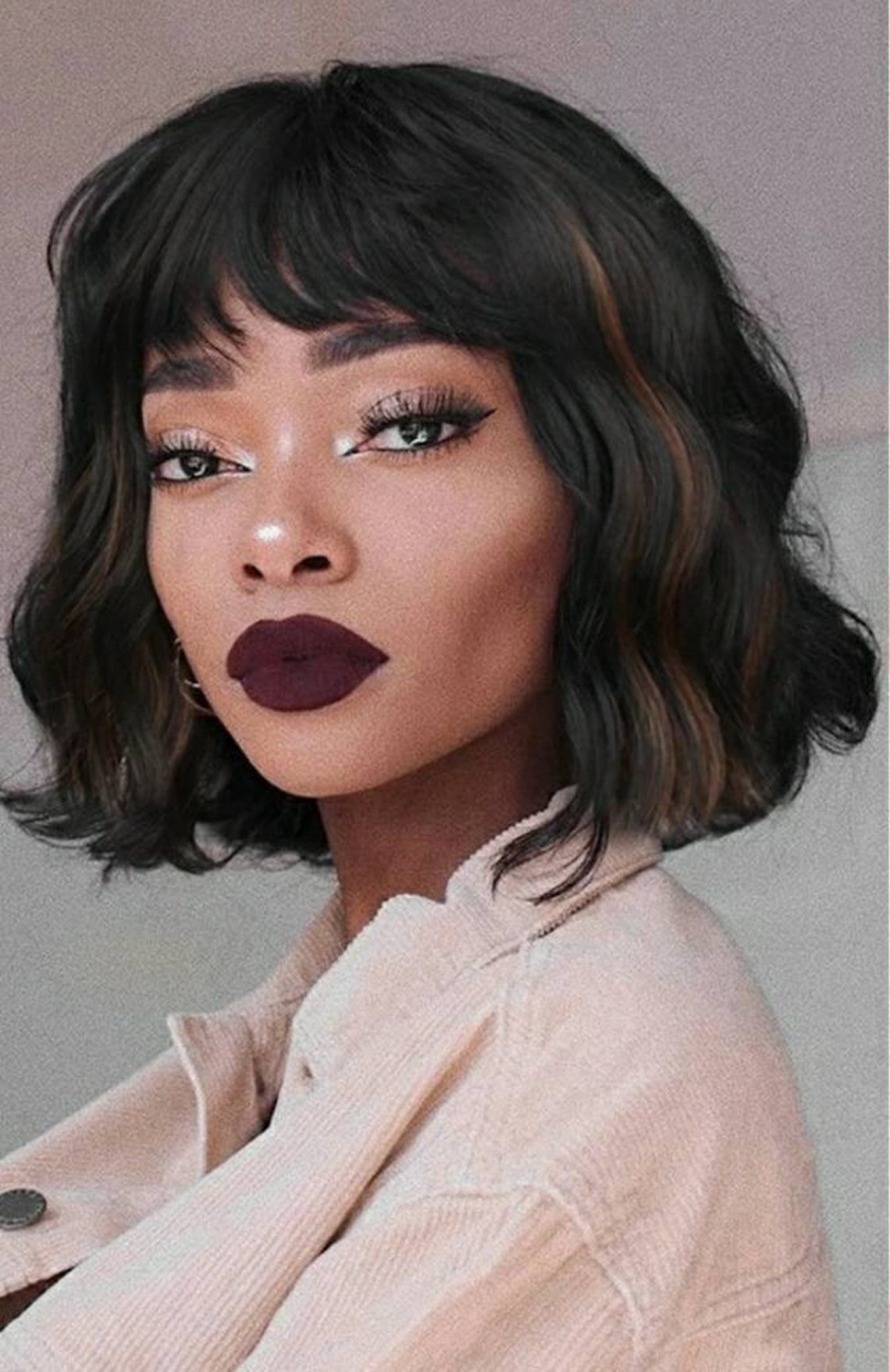 12 Short Wavy Synthetic Wigs with Bangs Bob Wig Daily | Etsy