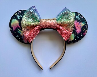 Epcot 40th Anniversary Rainbow Resin Art Ears With Bow - Etsy