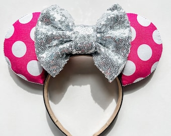 Pink polka dot Minnie Mouse inspired ears, Minnie Mouse ears, polka dot Minnie ears, pink Minnie ears