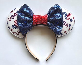 Disney USA ears, Epcot ears, Minnie Mouse ears, America ears, July 4th ears, Disney Minnie ears