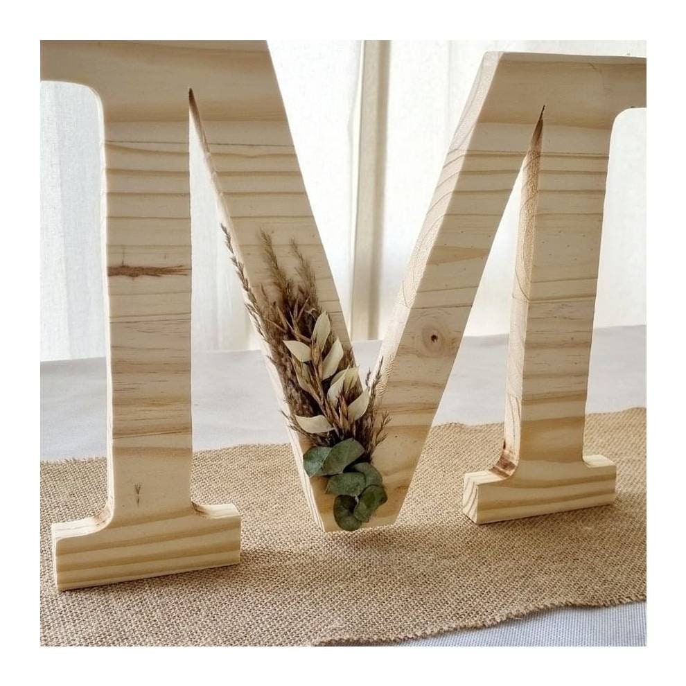 Lettre en Bois avec Fleurs Séchées, Lettre à Poser, Accrocher, Lettre, Sechees