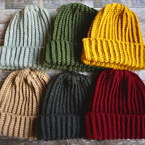 Classic Ribbed Crochet Beanie, Minimalist Hipster, Adult