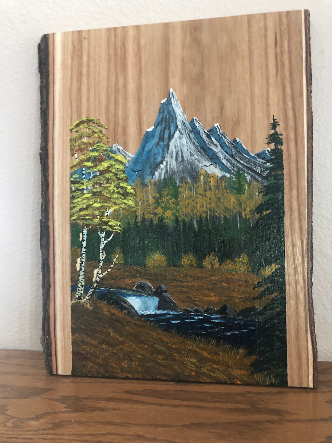 Original Live Edge Wood Landscape Painting Wood Slice Art Etsy