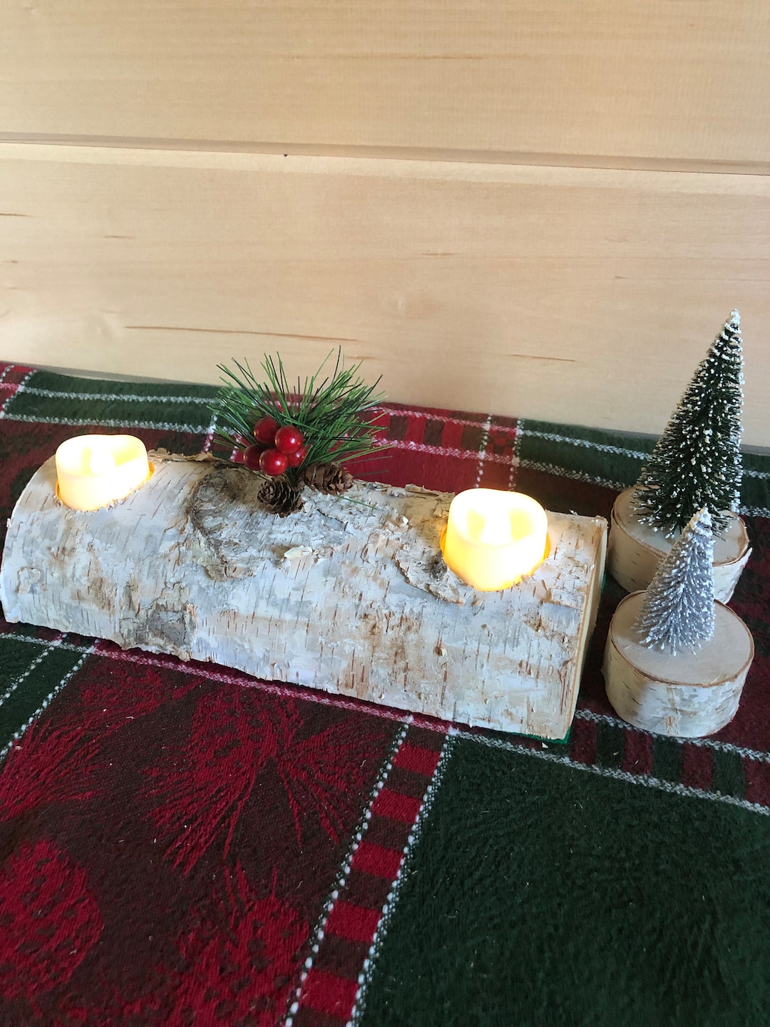 Rustic Birch Log Candle Centerpiece Holiday Centerpiece Etsy