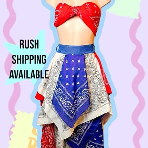Traje de concierto de Cowboy Carter / Traje de vaquera / Disfraz de vaquero / Vestido de Cowboy Carter / Traje de rodeo / Falda de bandana personalizada / Corsé de mezclilla
