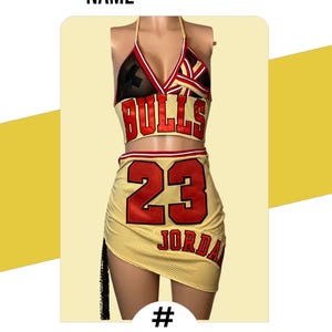 Custom Bulls Gold Jersey 2 piece set | Customized Jersey Dress | Bulls Jersey | Jordan Bulls Set | Jersey Dress for Women | Two Piece Jersey