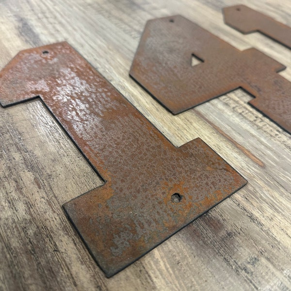 6 inch Numbers and Letters - Rusty or Natural Steel Finish - Mounting Holes Available - Varsity Letters