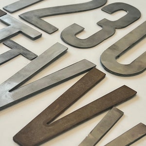 4 inch Numbers and Letters - Rusty or Natural Steel Finish - Thin Font