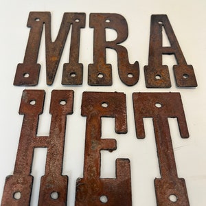 5 inch Numbers and Letters - Rusty or Natural Steel Finish - Mounting Holes Available - Standard Font