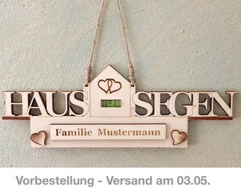 Haussegen Wasserwaagen personalisiert aus Holz zum hängen | Geschenk zum Einzug Umzug | Geschenke für Paare | Wasserwaage Haussegen