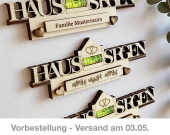 Kleiner Haussegen Wasserwaagen Magnet personalisiert aus Holz | Geschenk zum Einzug Umzug | Geschenke für Paare | Wasserwaage Haussegen