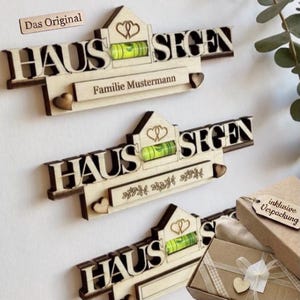Haussegen Wasserwaagen Magnet personalisiert aus Holz | Geschenk zum Einzug Hauskauf | Geschenke für Paare | Wasserwaage Haussegen image 1