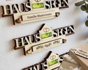 Haussegen Wasserwaagen Magnet personalisiert aus Holz | Geschenk zum Einzug Hauskauf | Geschenke für Paare | Wasserwaage Haussegen