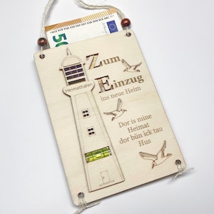Geldgeschenk Geldkarte Geschenkkarte Geldgeschenkkarte Wunscherfüller aus Holz zum Einzug neues Zuhause Heimathafen Leuchtturm Wasserwaagen