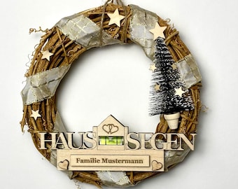 Small house blessing spirit level magnet personalized from wood with wreath | Christmas gift | Gifts for couples | Spirit level house blessing