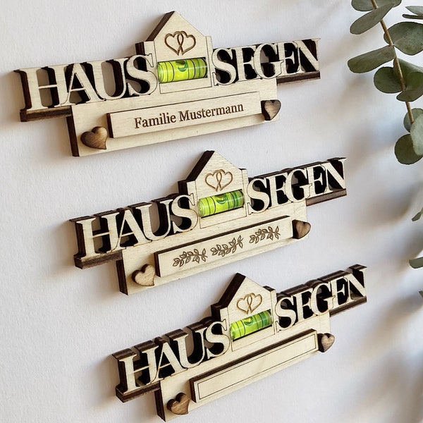 Kleiner Haussegen Wasserwaagen Magnet personalisiert aus Holz | Geschenk zum Einzug Umzug | Geschenke für Paare | Wasserwaage Haussegen