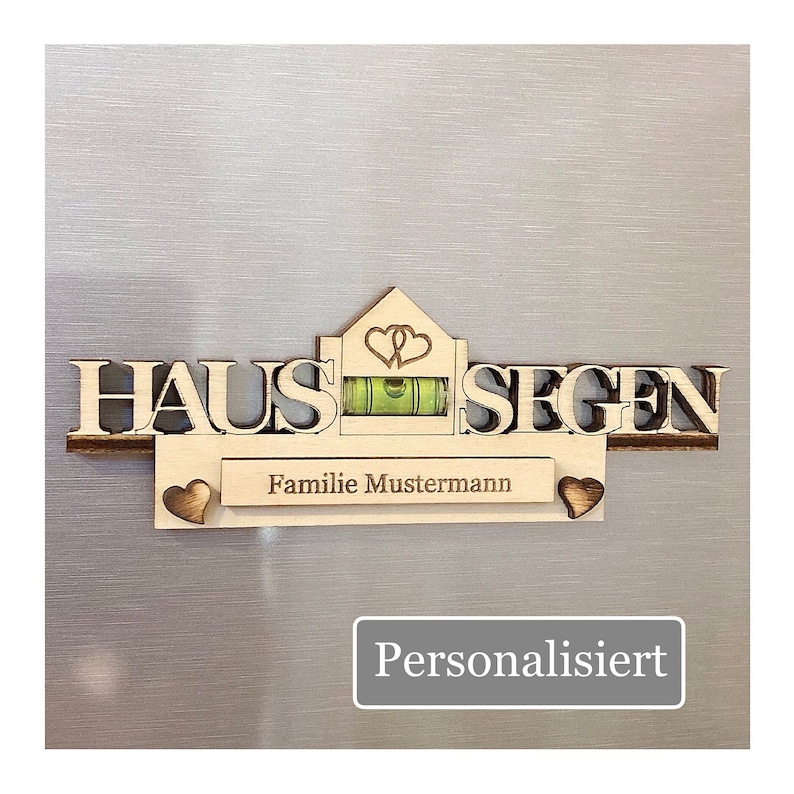 Haussegen Wasserwaagen Magnet personalisiert aus Holz | Geschenk zum Einzug Hauskauf | Geschenke für Paare | Wasserwaage Haussegen Personalisiert