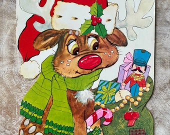 Rudolf the Reindeer | Retro 1980s Unused & Original vintage Christmas greeting card