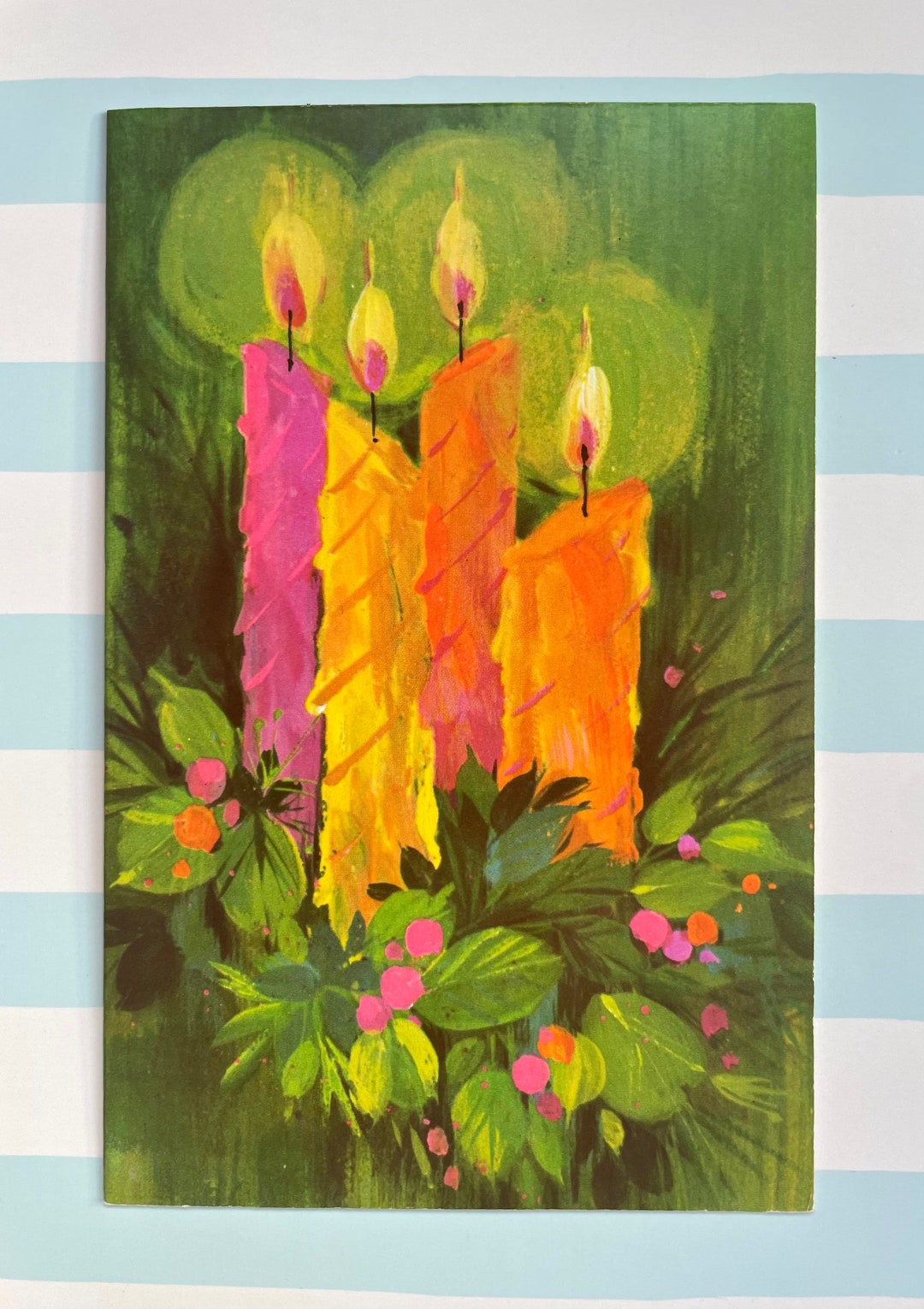 Psychedelic Retro Christmas Candles Gorgeous 1970s Seasonal Greeting