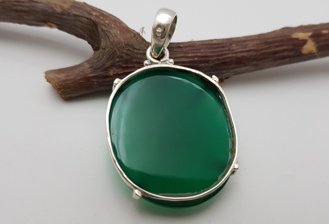 Natural Green Onyx Gemstone Necklace Pendant 925 Sterling Etsy