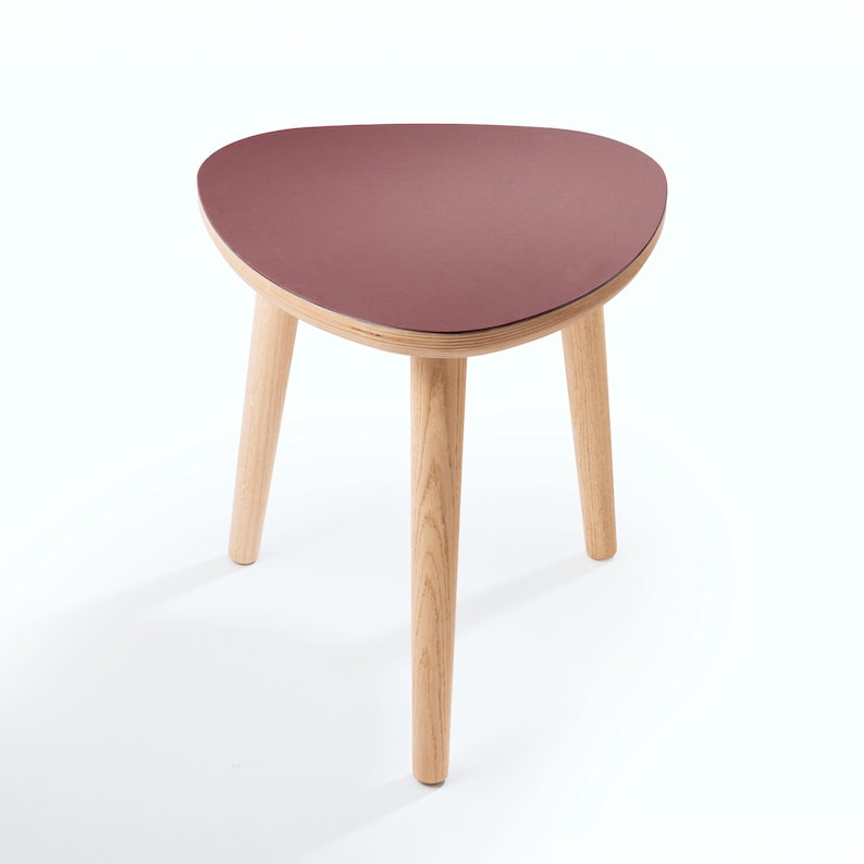 Handmade Oak Side Table, Small Modern Side Table, Linoleum Top, Birch Ply Table, Scandi Minimalist Plectrum Shape image 13