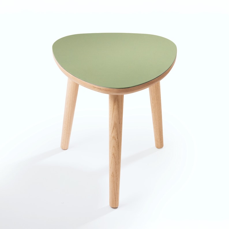 Handmade Oak Side Table, Small Modern Side Table, Linoleum Top, Birch Ply Table, Scandi Minimalist Plectrum Shape image 8