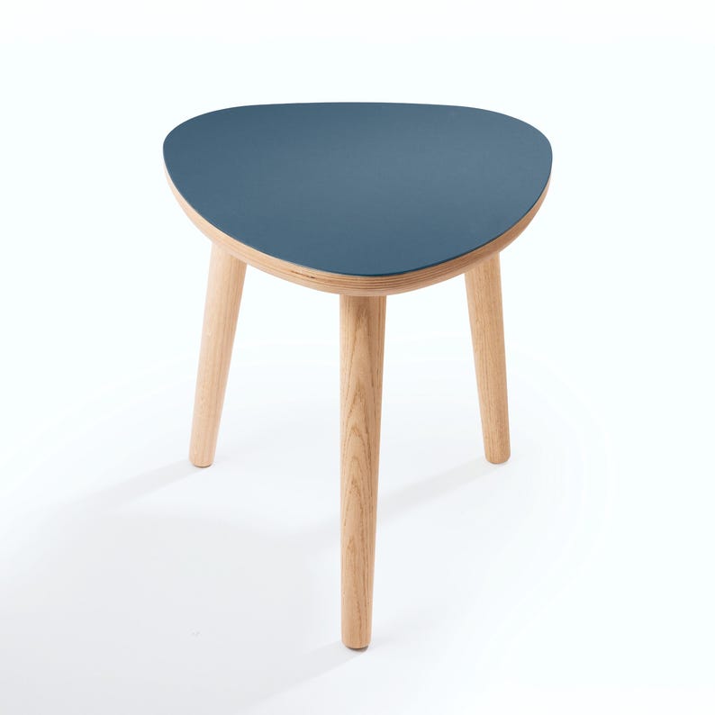 Handmade Oak Side Table, Small Modern Side Table, Linoleum Top, Birch Ply Table, Scandi Minimalist Plectrum Shape image 12