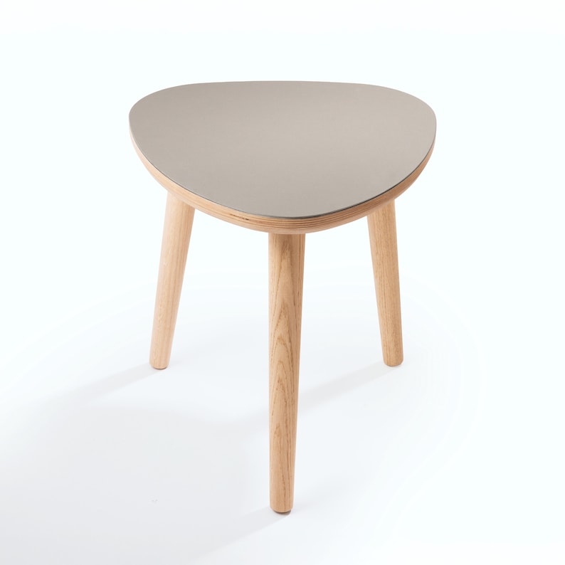 Handmade Oak Side Table, Small Modern Side Table, Linoleum Top, Birch Ply Table, Scandi Minimalist Plectrum Shape image 14