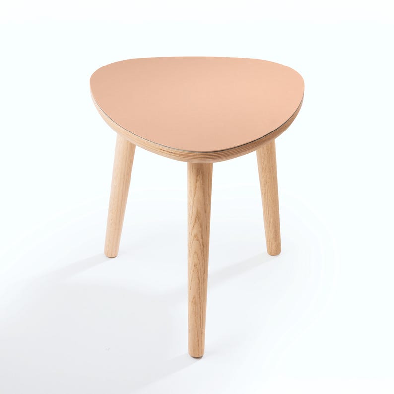 Handmade Oak Side Table, Small Modern Side Table, Linoleum Top, Birch Ply Table, Scandi Minimalist Plectrum Shape image 19