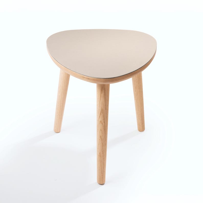 Handmade Oak Side Table, Small Modern Side Table, Linoleum Top, Birch Ply Table, Scandi Minimalist Plectrum Shape image 17
