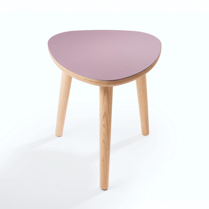 Handmade Oak Side Table, Small Modern Side Table, Linoleum Top, Birch Ply Table, Scandi Minimalist Plectrum Shape image 16