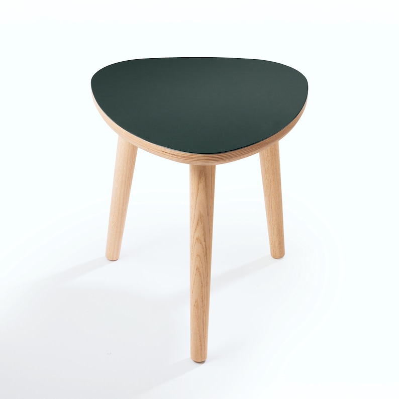 Handmade Oak Side Table, Small Modern Side Table, Linoleum Top, Birch Ply Table, Scandi Minimalist Plectrum Shape image 10