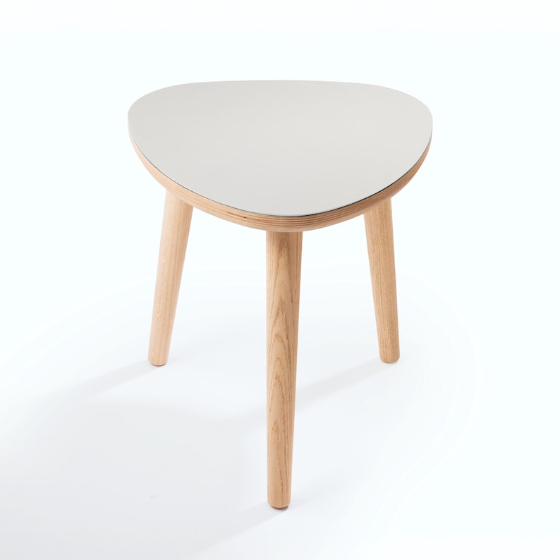 Handmade Oak Side Table, Small Modern Side Table, Linoleum Top, Birch Ply Table, Scandi Minimalist Plectrum Shape image 9