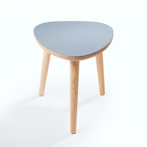 Handmade Oak Side Table, Small Modern Side Table, Linoleum Top, Birch Ply Table, Scandi Minimalist Plectrum Shape image 2