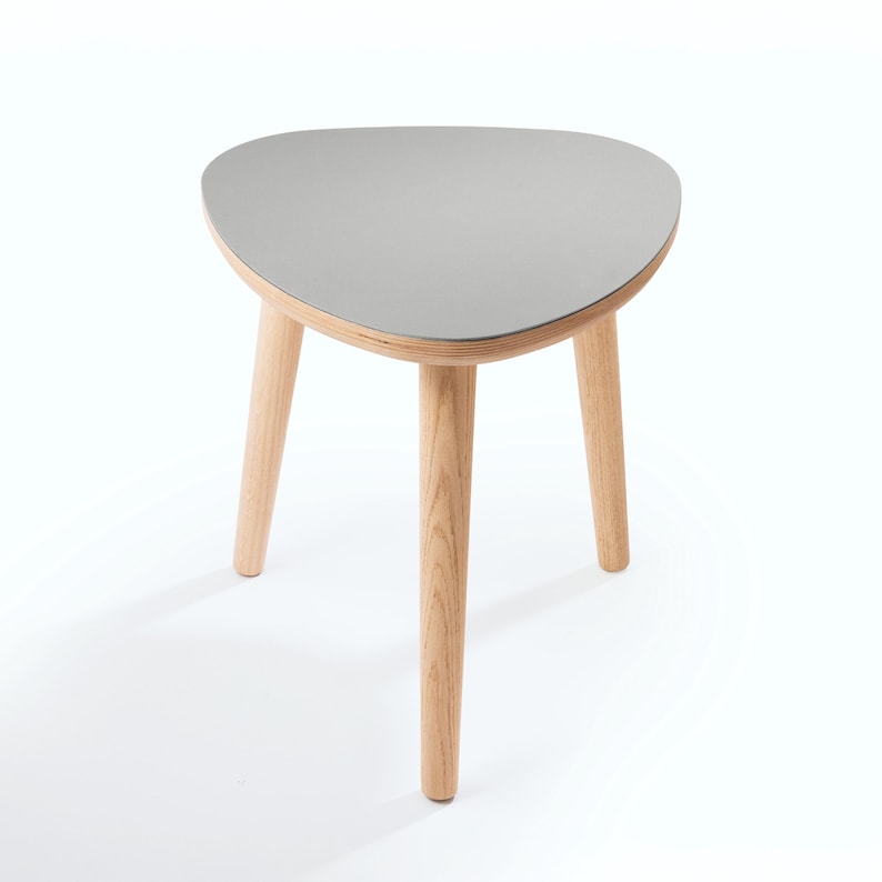 Handmade Oak Side Table, Small Modern Side Table, Linoleum Top, Birch Ply Table, Scandi Minimalist Plectrum Shape image 20