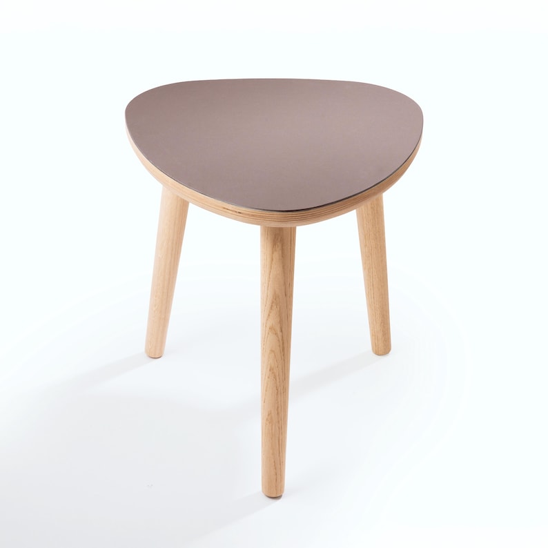 Handmade Oak Side Table, Small Modern Side Table, Linoleum Top, Birch Ply Table, Scandi Minimalist Plectrum Shape image 7