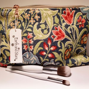William Morris makeup bag, cosmetic pouch. William Morris Golden Lily Tapestry.