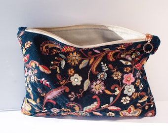 Handmade Velvet Embroidered Sequin Makeup Bag, Luxury Cosmetic Pouch H17cm x L24