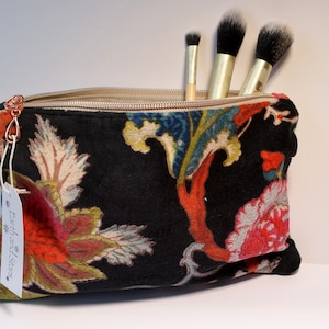 Handmade Cotton Velvet Makeup Bag, Velvet Zip up Pouch, Cosmetic bag, Toiletries bag, Storage pouch