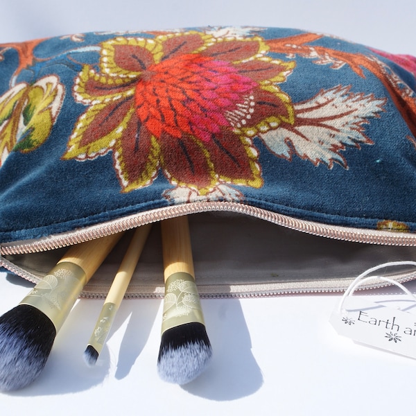 Handmade Luxury Velvet Makeup Bag, Velvet zip up pouch, Cosmetics bag, Toiletries Bag.