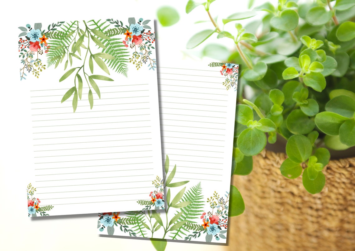 Printable Note Page Set of 4 Floral Botanical Printable Etsy