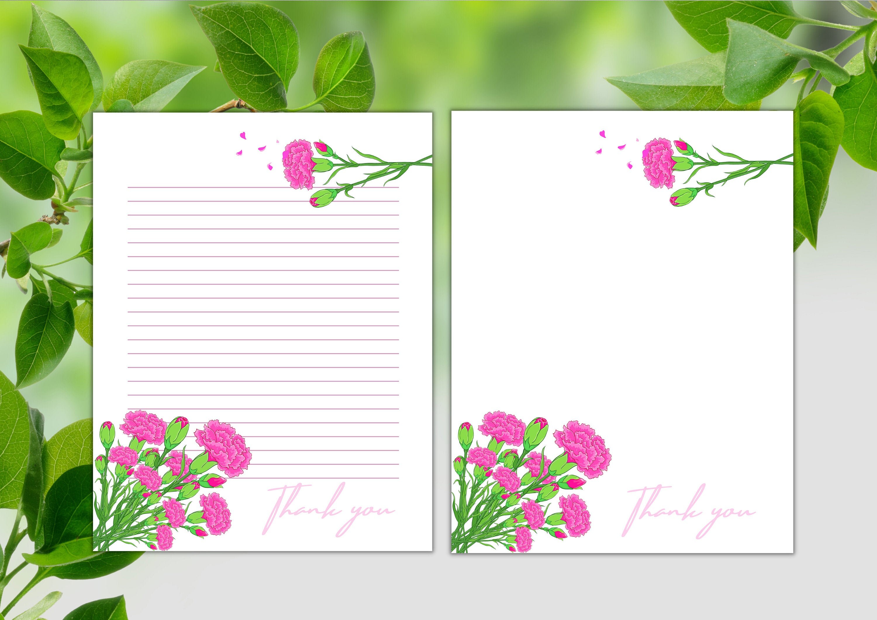 Carnations Letter Paper Set of 2 Printable Flower Planners Etsy