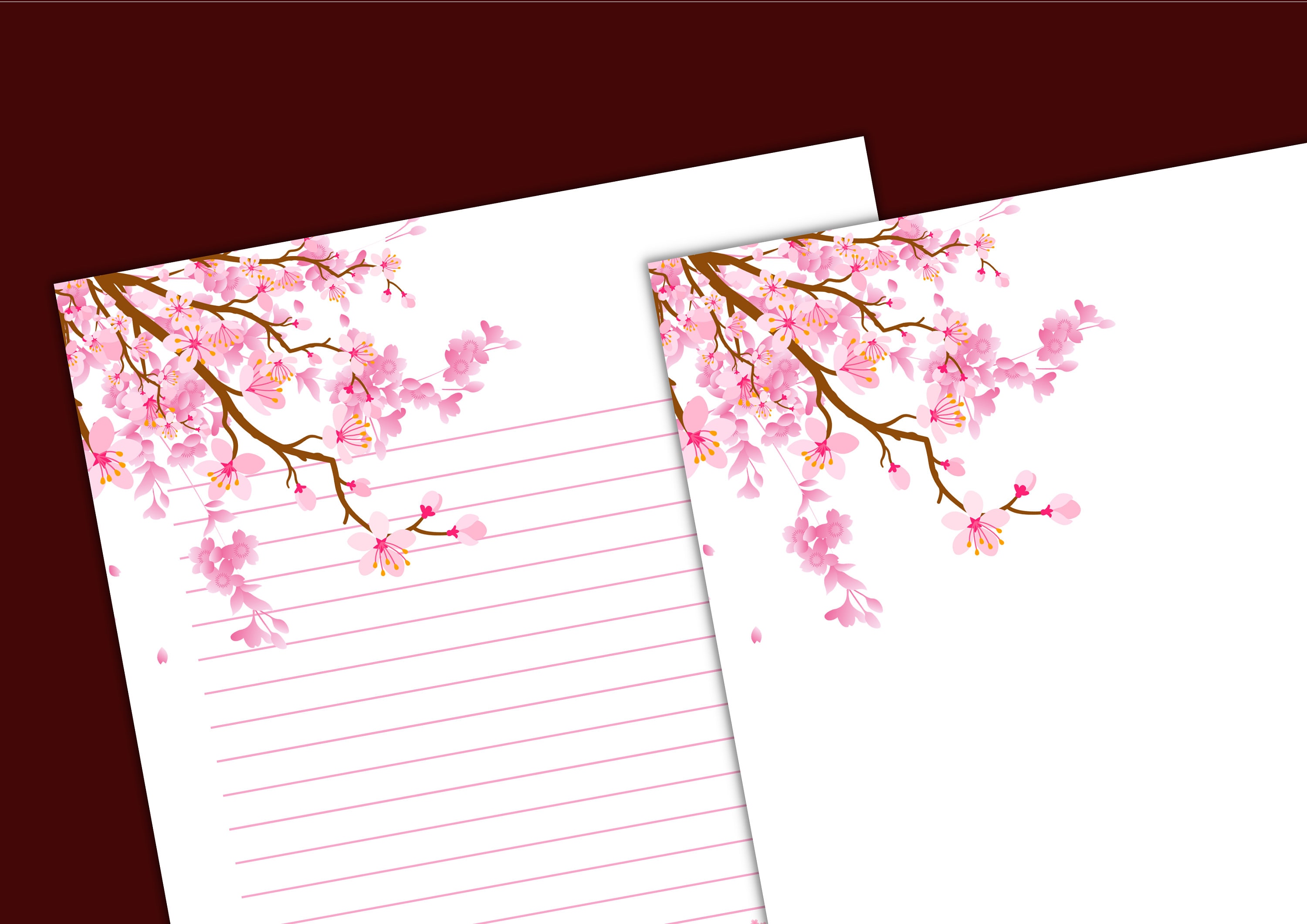CHERRY BLOSSOMS Printable Stationery Set of 2 Instant Digital | Etsy