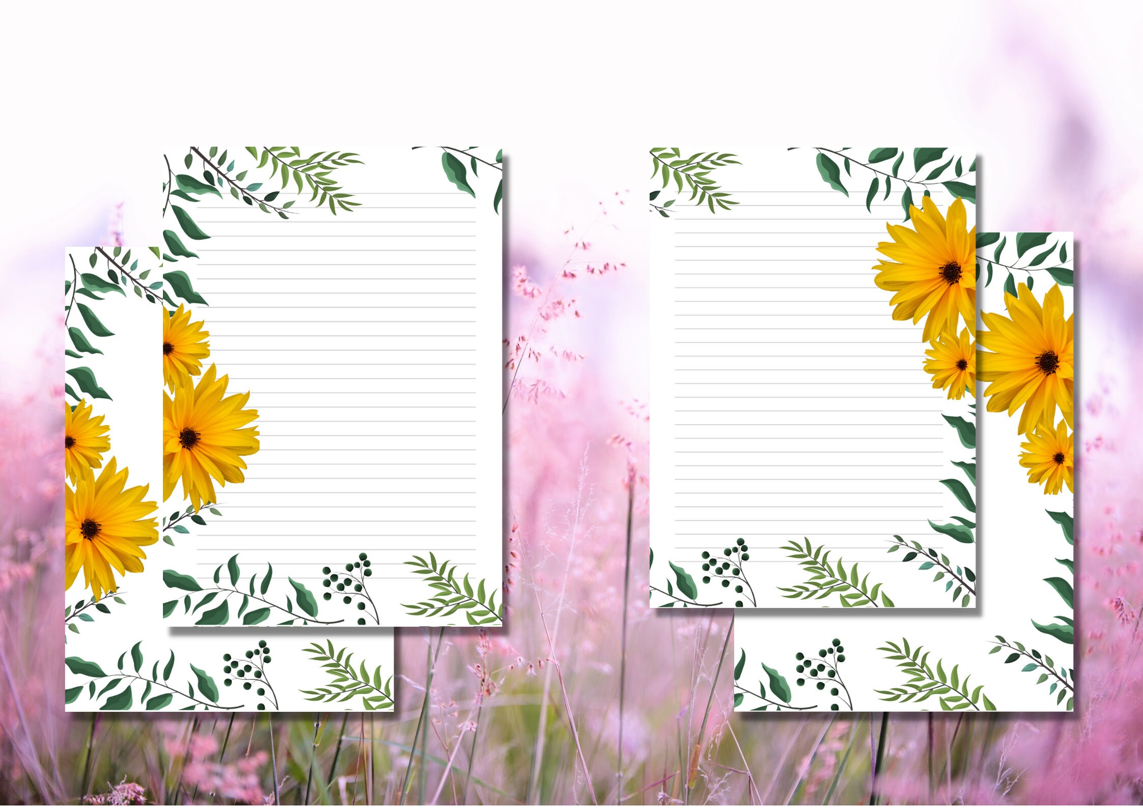 Printable Note Page Set of 4 Floral Botanical Printable Etsy